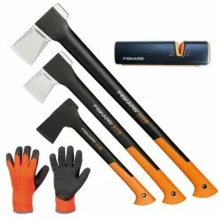 FISKARS Shop 19 FISKARS Set Spaltaxt X25-XL + X17-M + X10-S + Xsharp Schärfer + Handschuhe