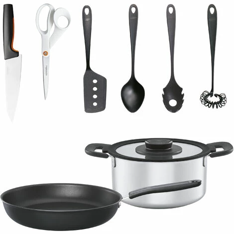 FISKARS Koch-Set 7 Teile Bratpfanne Kochtopf Küchenhelfer Kochmesser Kochlöffel FISKARS Koch-Set 7 Teile Bratpfanne Kochtopf Küchenhelfer Kochmesser Kochlöffel -FISKARS Shop 61278411 1